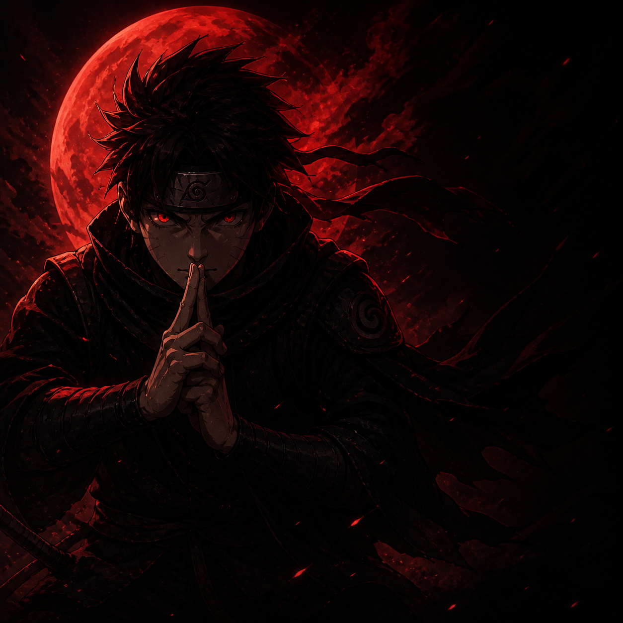 Shinobi anime în fața unei luni roșii